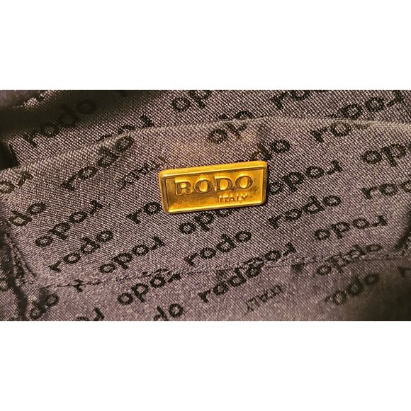 VINTAGE RODO Italy Black Satin Evening Clutch Rhinestone Crystal Clasp Minaudier - Picture 6 of 16